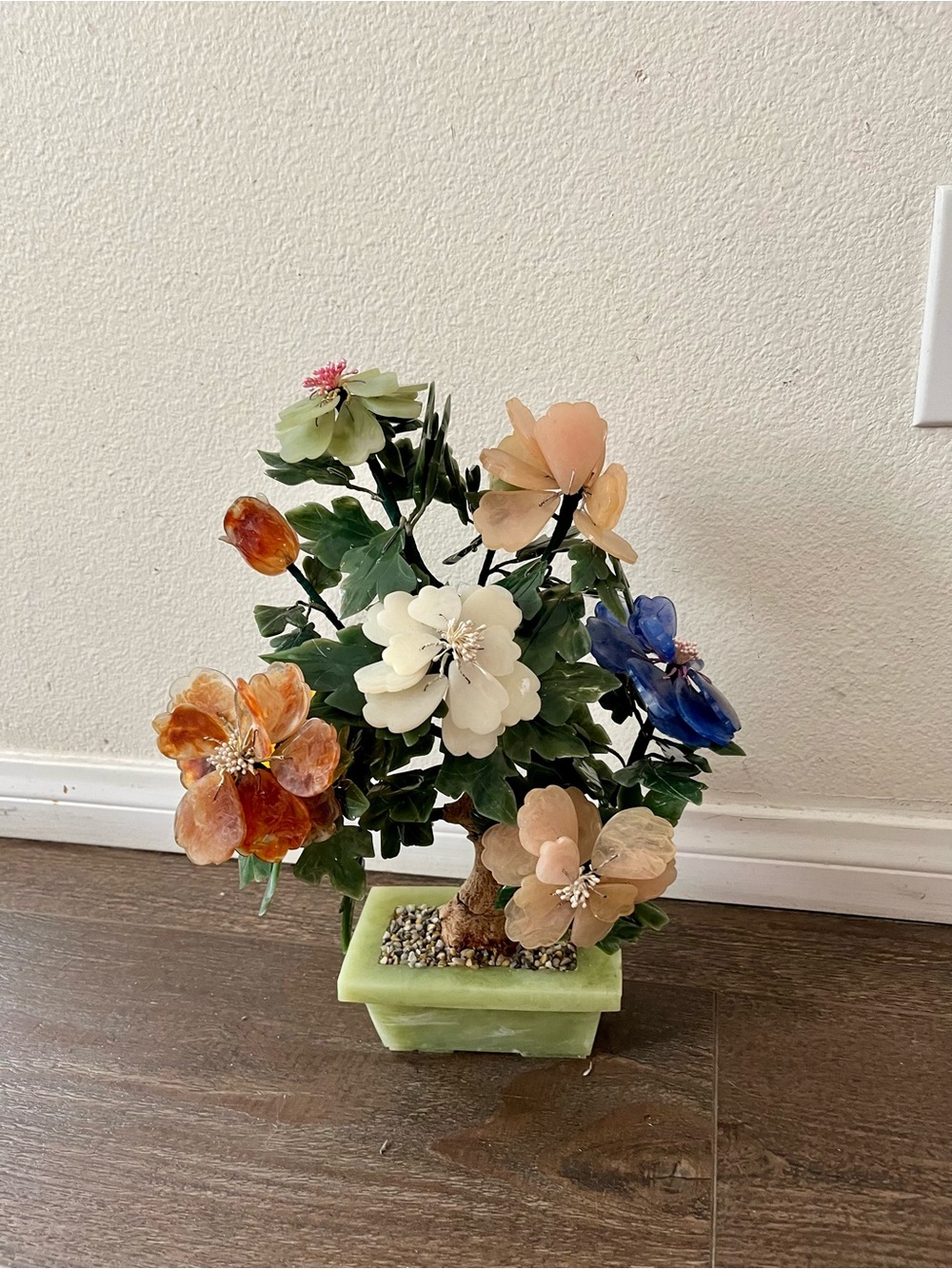 Multicolor Gemstone Flower Bonsai in Green Planter 14 inches tall